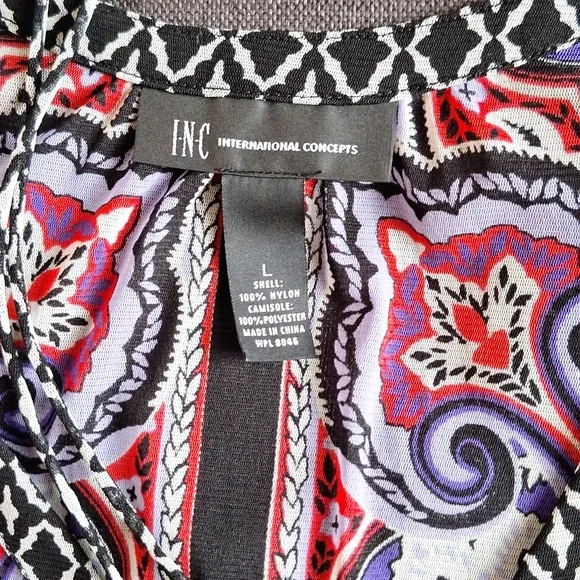 INC Sheer Lace Up Purple Paisley V Neck Top Large - Picture 5 of 5